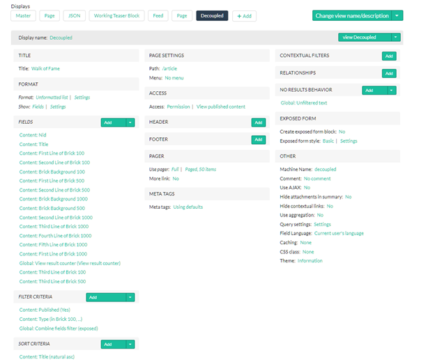 View created for exporting content as JSON