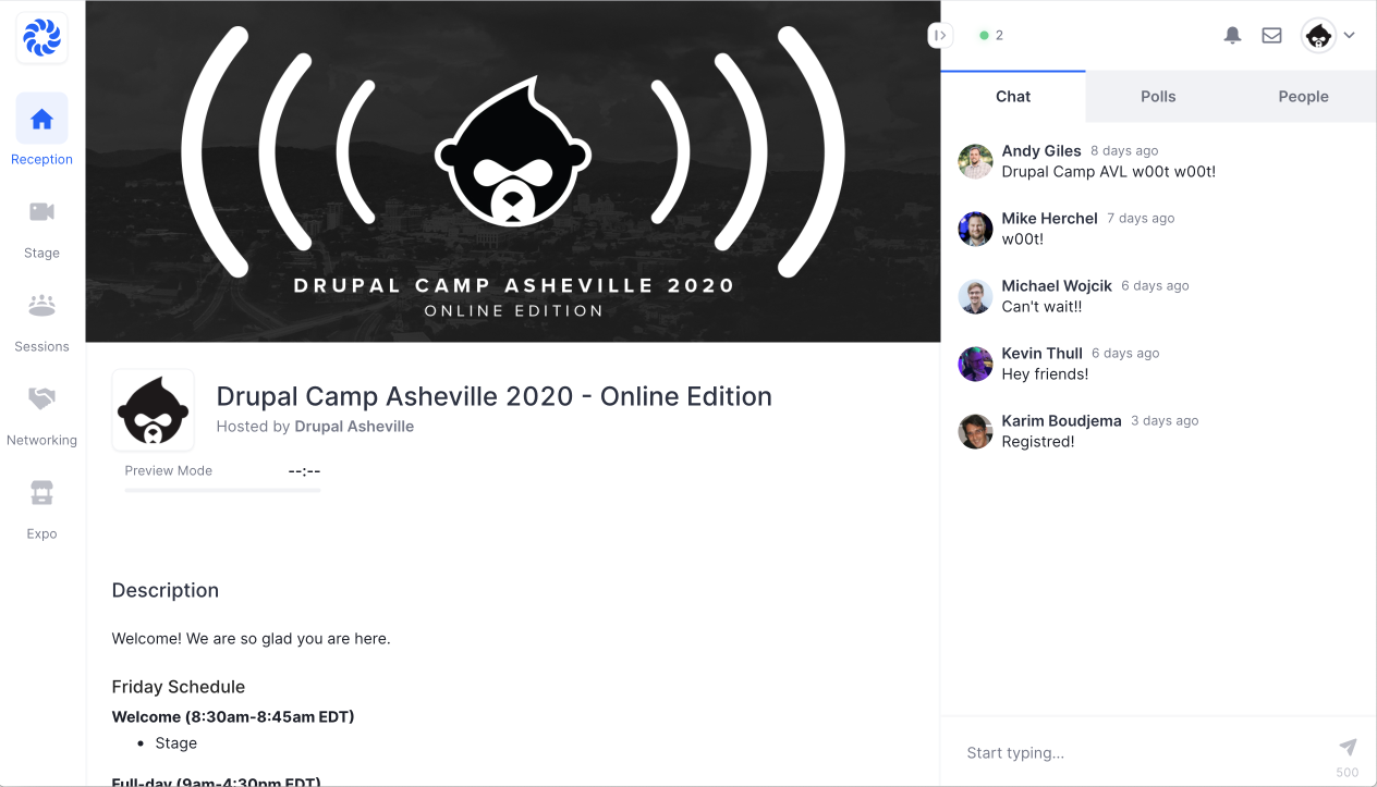 Drupal Camp Asheville 2020 - Online Edition Hopin screenshot