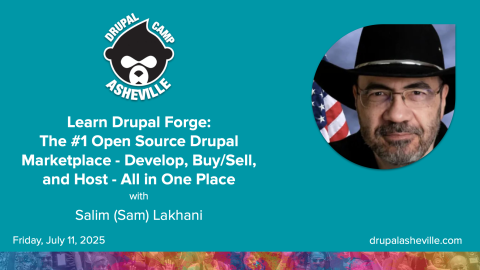 Learn Drupal Forge training media slide with Salim (Sam) Lakhani's headshot