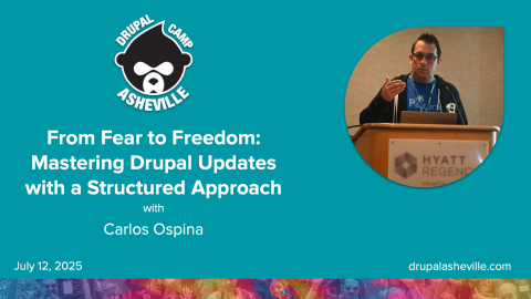 From Fear to Freedom: Mastering Drupal Updates with a Structured Approach session slide with Carlos Ospina's headshot