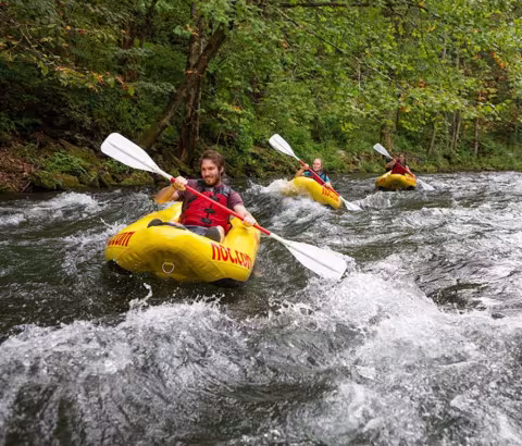 Guests in duckys on the Nantahala River.