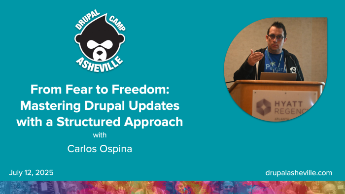 From Fear to Freedom: Mastering Drupal Updates with a Structured Approach session slide with Carlos Ospina's headshot