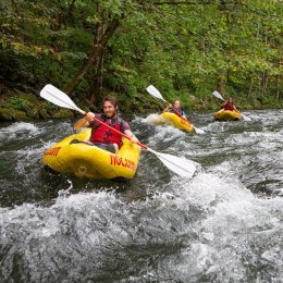 Guests in duckys on the Nantahala River.